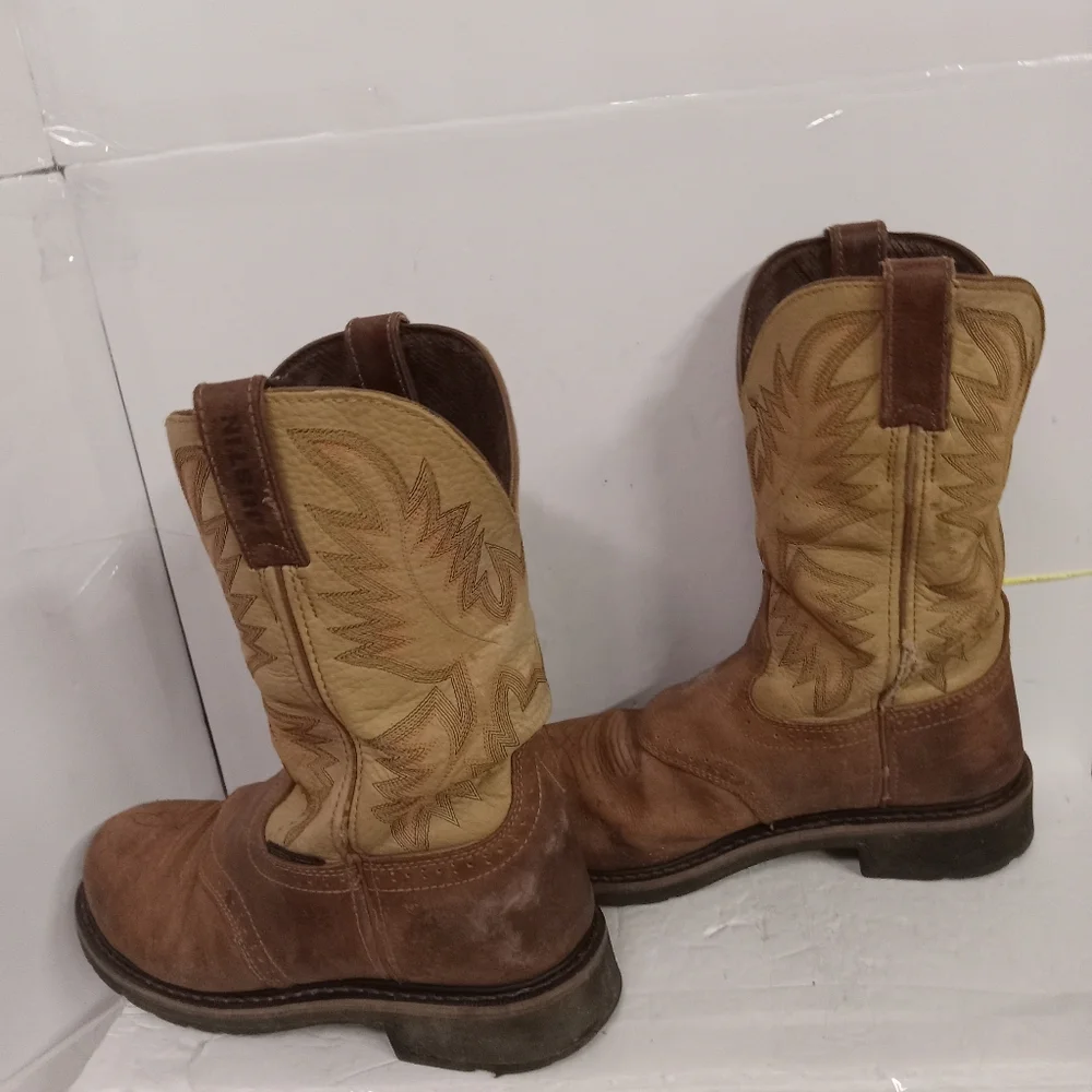 Justin Boots Original Stampede Steel Toe Work Leather Size 9EE